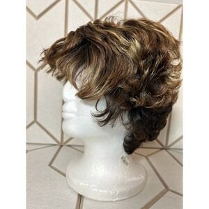 Vanessa Short Curly Brown Highlight Wig Layered Synthetic Natural Look